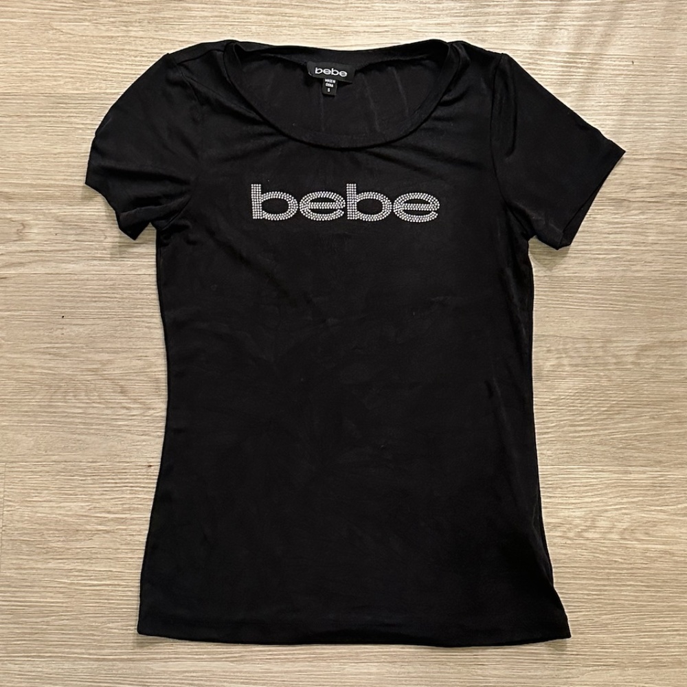 Vintage Bebe Black Shirt with Rhinestones Size Small